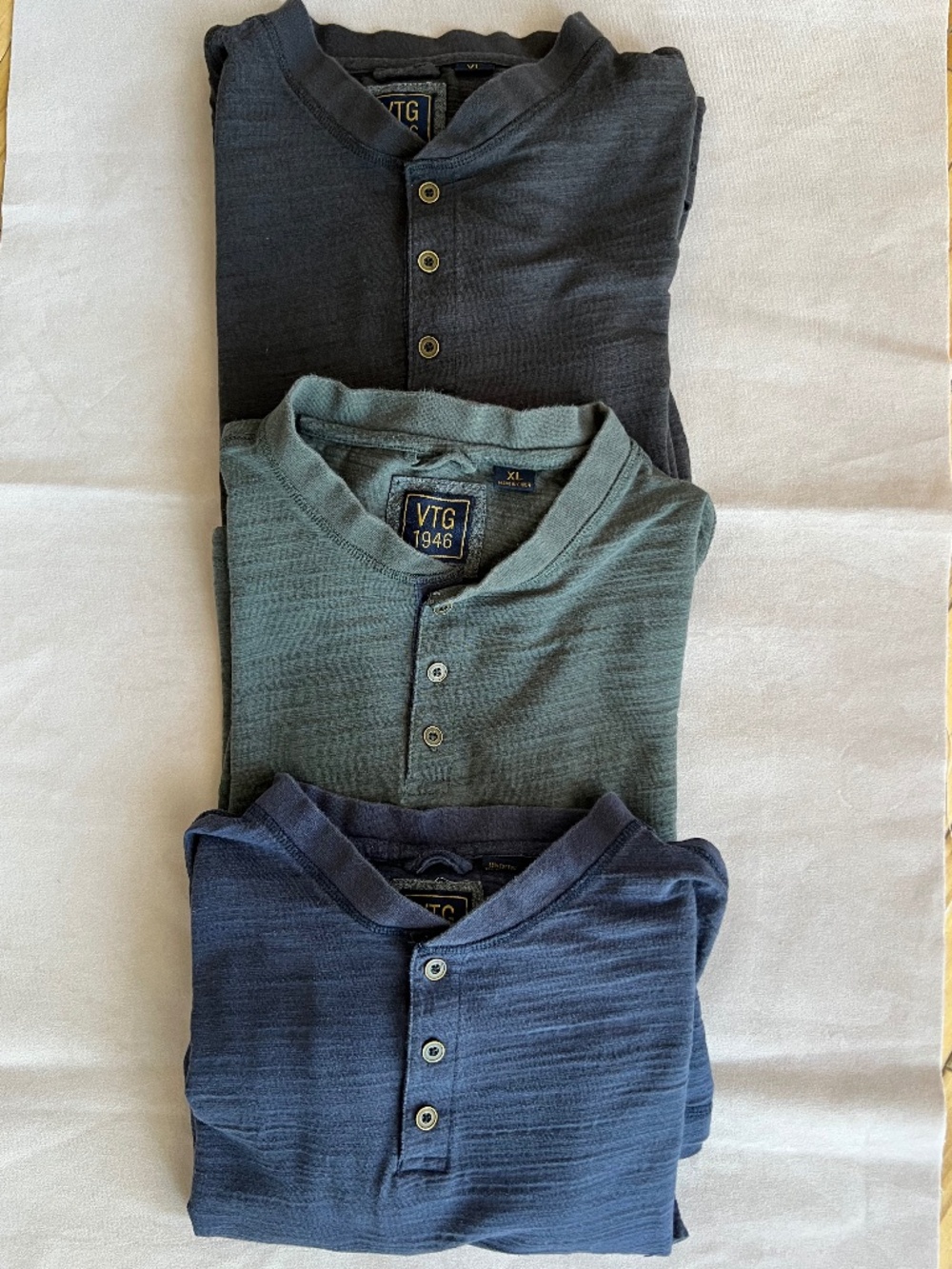VTG  1946  Men’s  3 Henley Long Sleeve Shirt SIZE XL-BUNDLE 3 colours